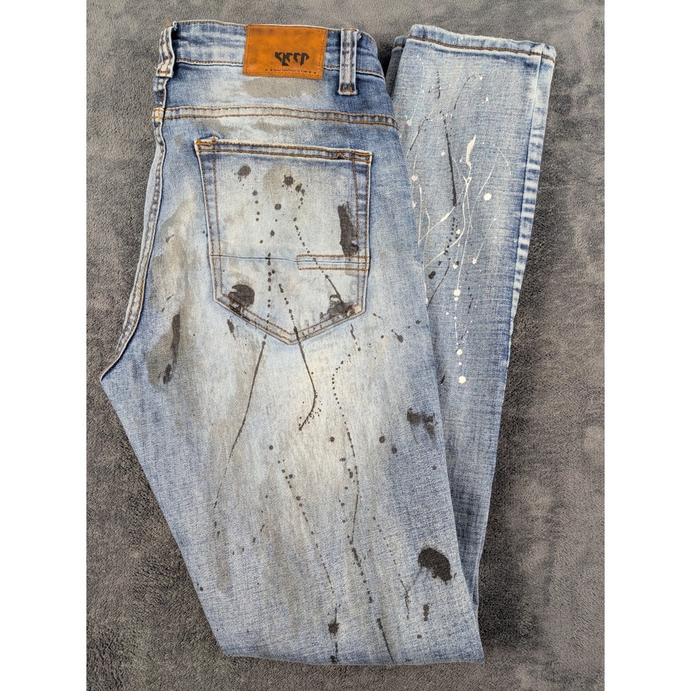 KLEEP Distressed Paint Splatter Denim Jeans Blue Men's Sz 32x33
